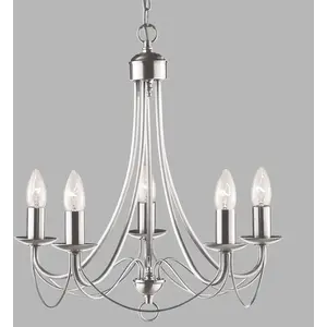 Maypole - Plafonnier à 5 bras multiples, argent satiné, E14 - SearchlightVendu parluminaire