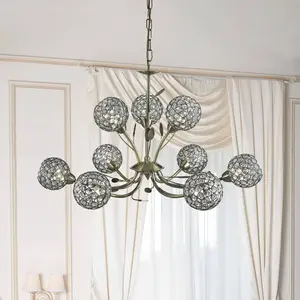 Searchlight Lustre Bellis II, laiton vieilli, verre, 9 lampes à G9Vendu parluminaire