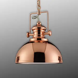 Searchlight Suspension Metal, design industriel, couleur cuivre pas cher