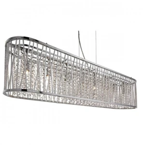 Searchlight Suspension ovale 8 ampoules Elise, en chrome, aluminium et cristal