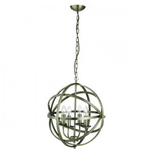 Searchlight Suspension 4 ampoules Orbit, en laiton antique