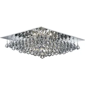 Hanna - Plafonnier carré à 8 ampoules semi-affleurant chrome avec cristaux pyramidaux, G9 - Searchlight pas cher