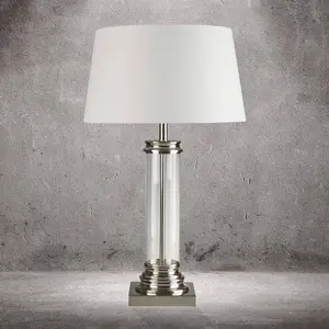 Searchlight Lampe à poser Pedestal, argentée abat-jour crème pas cher