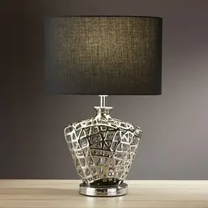 Searchlight Network Lampe de table Base décorative chromée avec abat-jour ovale noir pas cher
