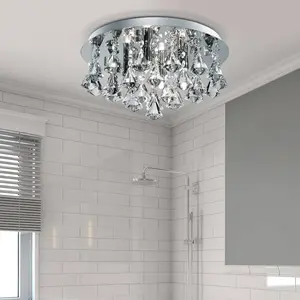 Searchlight Plafonnier Hanna rond IP44 38 cm pyramide chromée pas cher