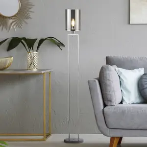 Comparateur de prix : Searchlight Lampe sur pied Catalina, verre, chrome/fumée, E27, 144 cm