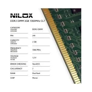 Comparateur de prix : Nilox Mémoire RAM DDR3 DIMM da 2GB, 1066MHz, CL7, Vert