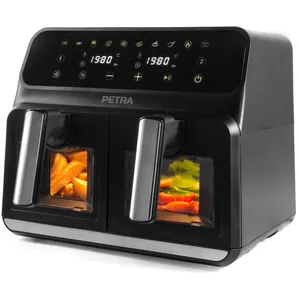Petra PT5196GWVDE 7.6L Friteuse à air double - 2 paniers de cuisson antiadhésifs 4,3L, 10 préréglages avec synchronisation et correspondance, fenêtres de visualisation en verre transparent, 1700W pas cher