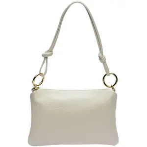 Anna Luchini - Sac bandoulière en cuir Laurine beige - 16x25cm OS pas cher