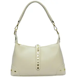 Anna Luchini - Sac bandoulière en cuir Éléonora beige - 17x28x7 cm OS pas cher