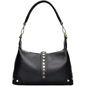Anna Luchini - Sac bandoulière en cuir Saphira noir - 17x28x7 cm OS pas cher