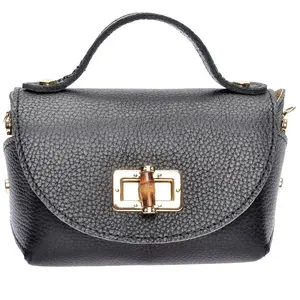 Anna Luchini - Sac bandoulière en cuir Madeleine noir - 13x19x9 cm OS pas cher