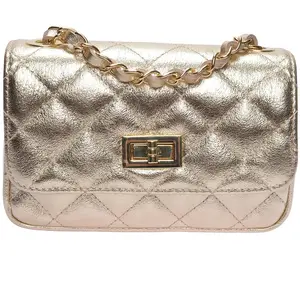 Luisa Vannini - Sac bandoulière en cuir Lina doré - 12x19.5x5 cm OS pas cher
