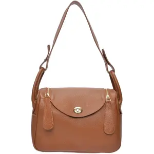Luisa Vannini - Sac à main en cuir Alessandra cognac - 17x26x12.5 cm O... pas cher