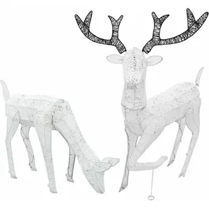 Comparateur de prix : Monster Shop NL Ensemble Cerf & Biche Dorée 120 LED Blanc Froid Décoration de Noël Extérieur