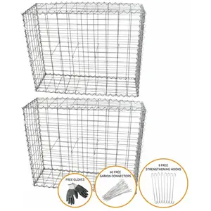 Monstershop Paniers de Gabions Argentés en Acier Galvanisé pour Projets d’Aménagement Extérieur - Lot de 2 - 100 x 80 x 30cm
