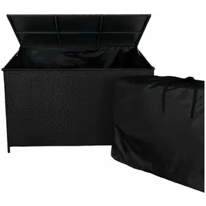 Comparateur de prix : MONSTERSHOP Coffre de rangement Noir en rotin extérieur pour coussins - 582L 80x138x70cm