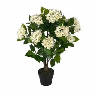 HOMESCAPES Hortensia artificiel crème en pot, 85 cm pas cher