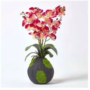 Grande Orchidée artificielle rose en motte effet mousse 60 cm - Homescapes pas cher