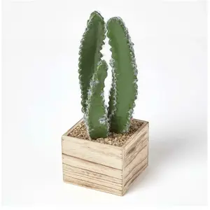Homescapes - Cactus cierge artificiel en pot carré en bois mdf 33 cm pas cher