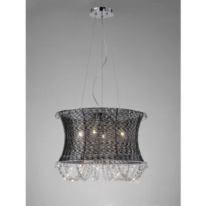 Suspension Lanzo rond 4 Ampoules chrome noir/cristal pas cher