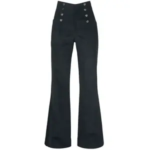 Pantalon en toile Rockabilly de Voodoo Vixen - Pantalon Taille Haute Blith Noir Corduroy - S à XL - pour Femme - noir XL pas cher