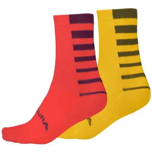 Chaussettes Endura Stripe Coolmax rouge clair jaune (2 paires) - S-M