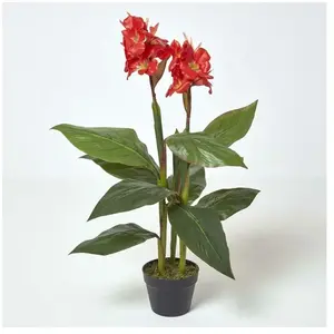 Homescapes - Arbre artificiel Balisier en pot, 90 cm - Vert et rouge pas cher