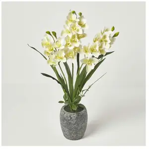 Grande Orchidée artificielle jaune en pot foncé en ciment 82 cm - Homescapes pas cher