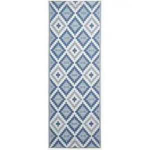 Homescapes - Tapis d'extérieur géométrique bleu Mia, 75 x 200 cm pas cher