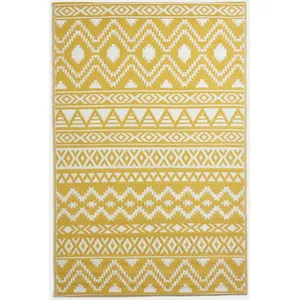 HOMESCAPES Tapis d'extérieur aztèque Jaune Anna 75 x 200 cm