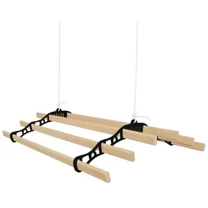 Monster Shop Tendoir de plafond avec système de poulies couleur Noir et 6 lattes en bois de 0,9 m Capacité de charge de 30 kg Kit de fixation gratuit Étendoir pas cher