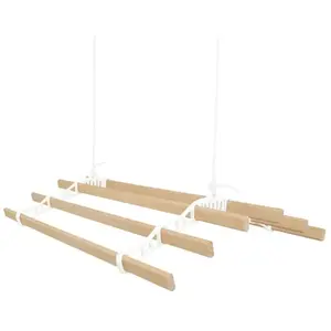 Monstershop Tendoir de plafond avec système de poulies couleur Blanc et 6 lattes en bois de 0,9 m Capacité de charge de 30 kg Kit de fixation gratuit Étendoir pas cher