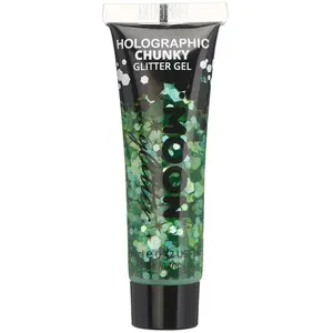 Gel chunky holographique paillettes pour le visage et le corps par Moon Glitter - 12ml - Vert - Pailleté pour visage.