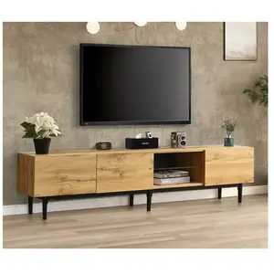MODERNLUXE Meuble tv industriel avec led, 3 portes 2 étagères, 175x31x41cm pas cher