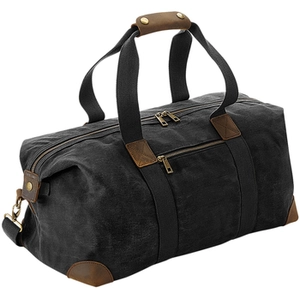Quadra Heritage Leather Accented Waxed Canvas Holdall One Size noir pas cher