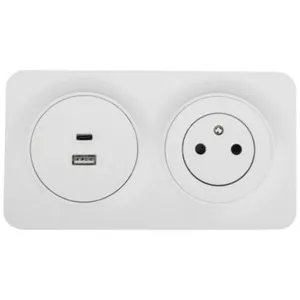 Prise avec terre affleurante Jacobsen Espen blanc composable + 2xUSB-A... pas cher