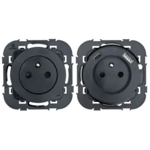 Prise avec terre Jacobsen Espen noir composable, lot de 3 + 1xUSB-A+C pas cher