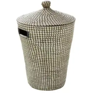 Panier à linge GoodHome Bonetta capacité 44 litres coloris jonc de mer et noir en polyester et jonc de mer l.53 x P.50 x H.65 cm pas cher