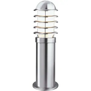 Comparateur de prix : Louvre - Borne d'extérieur à 1 ampoule en acier inoxydable IP44, E27 - Searchlight