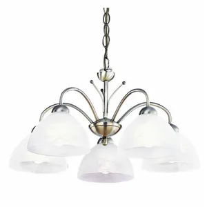 Searchlight Suspension MILANESE 5 lampes coloris laiton ancien