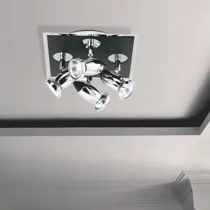 Comet - Spot de plafond à 4 ampoules, chrome, noir mat, GU10 - Searchlight pas cher
