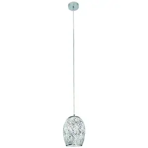 SEARCHLIGHT Suspension 1 ampoule crackle, en chrome et verre blanc