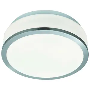 Plafonnier discs verre opal argent satiné 2 ampoules 9,5cm