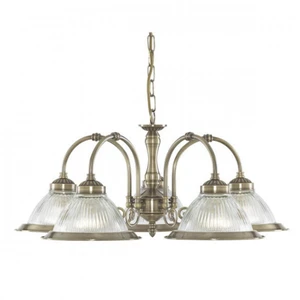 Searchlight Suspension american diner, en laiton antique et verre, 5 ampoules pas cher