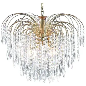 SEARCHLIGHT Suspension 5 ampoules Waterfall, dorée et cristal