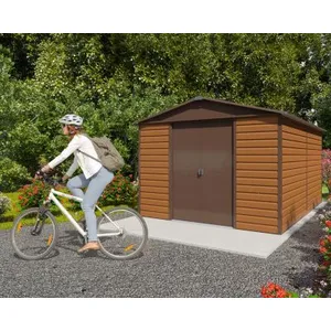 Yardmaster - Abri de jardin métal aspect bois 10,46 m² + kit d'ancrage pas cher