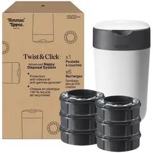 Comparateur de prix : Tommee tippee starter pack twist & click blanc bac + 6 recharges ffp