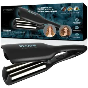 Comparateur de prix : Revamp Progloss 2-in-1 Beach & Volume Waver Fer à friser À chaleur Noi...