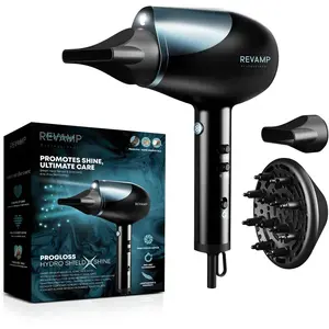 Comparateur de prix : REVAMP Hydro Shield X Shine Hair Dryer   Sèche-Cheveux Professionnel, Jet Ionique pour Volume et Éclat, Capteur de Chaleur, Moteur Puissant de 1800W, Diffuseur, 2 Concentrateurs de Coiffage